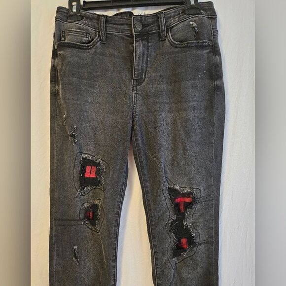 Judy Blue Jeans Women's 7/28 (28x29) Black Mid Rise Skinny Fit Stretch Patchwork - Picture 3 of 11